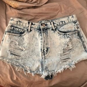 Distressed jean shorts
